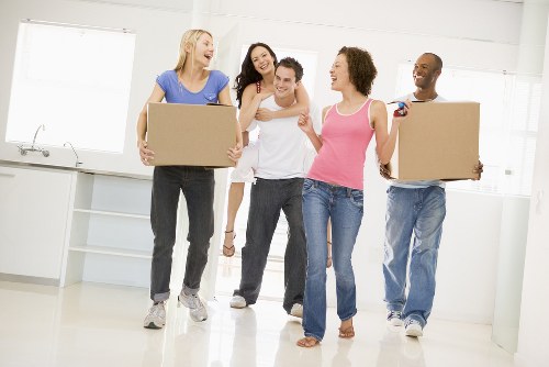 Cardboard packing boxes arranged for a Brixton home move