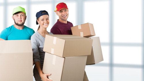 Packed commercial items ready for transport during a Brixton business move