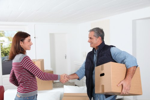 Packing materials and boxed belongings for a move