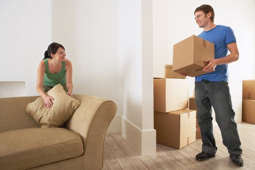 Prepared boxes and household items ready for a Brixton move